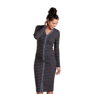 Toad&Co Navy and Gray Striped Long Sleeve Dress